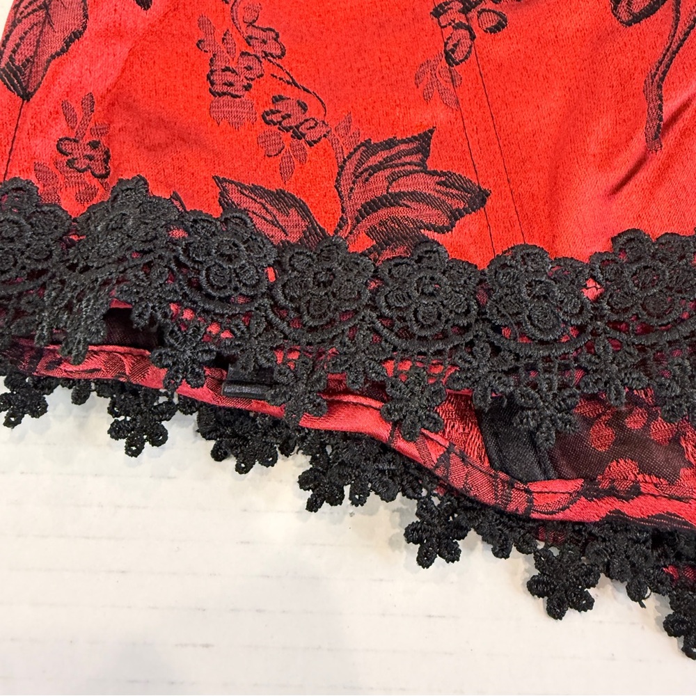 🖤 Shirley of Hollywood Red Black Brocade Corset ❤️ Size 38 Lace-Up Back Gothic - Picture 14 of 16
